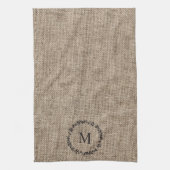 Rustic Laurel Wreath Farmhouse Style Monogramed Theedoek (Verticaal)