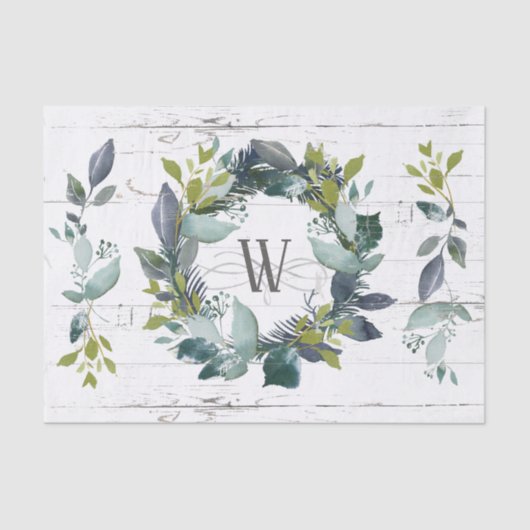 Rustic Laurel Wreath Faux Monogram Initiaal Tissuepapier (Voorkant)