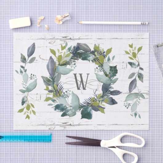Rustic Laurel Wreath Faux Monogram Initiaal Tissuepapier (Craft)