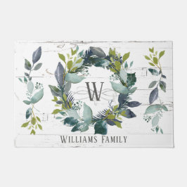 Rustic Laurel Wreath Greenery Waterverf Initiaal Deurmat