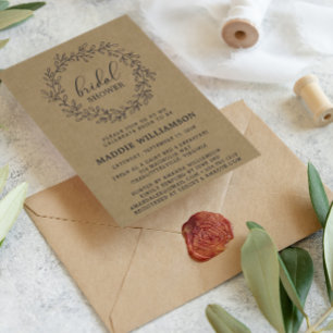 Rustic Laurel Wreath Kraft Vrijgezellenfeest Invit Briefkaart