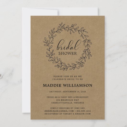 Rustic Laurel Wreath Kraft Vrijgezellenfeest Kaart (Voorkant)