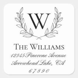 Rustic Laurel Wreath Monogram Adres Vierkante Sticker