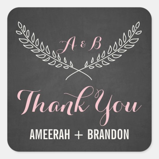 Rustic Laurel Wreath Monogram Dank u Sticker (Voorkant)