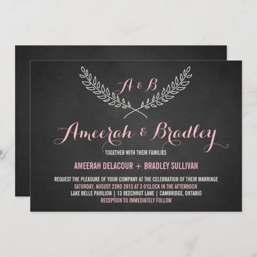 Rustic Laurel Wreath Monogram Wedding Uitnodiging (Voorkant / Achterkant)