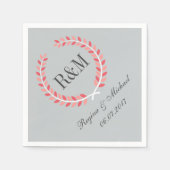 Rustic Laurel Wreath Wedding Monogram Napkin Pink Servetten (Voorkant)