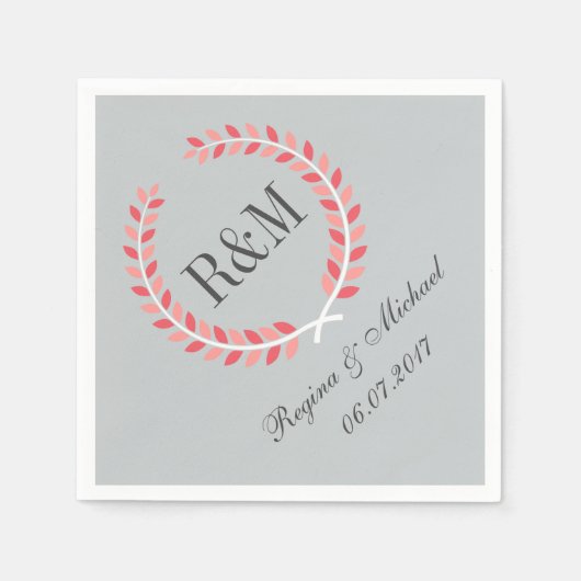 Rustic Laurel Wreath Wedding Monogram Napkin Pink Servetten (Voorkant)