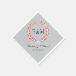 Rustic Laurel Wreath Wedding Monogram Napkin Pink Servetten