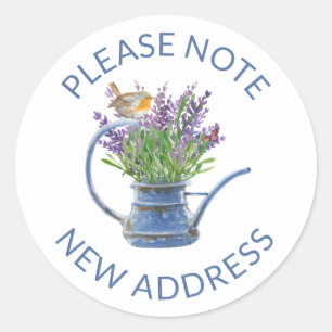 Rustic Lavendel en Roodborst-waterverf Nieuwe Adre Ronde Sticker