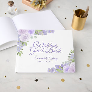 Rustic Lavendel Paarse Bloemige Boho Chic Bruiloft Gastenboek