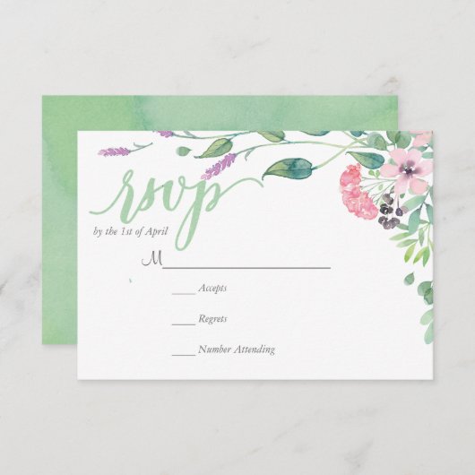 RUSTIC Lavendel waterverf KRANS bladeren RSVP-kaar RSVP Kaartje (Voorkant / Achterkant)