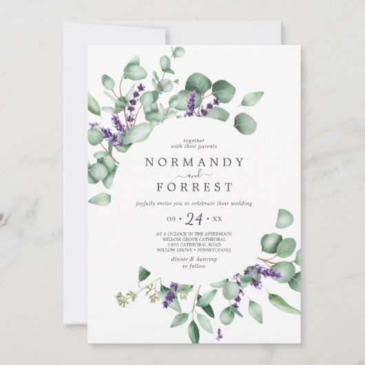Rustic Lavender and Eucalyptus Casual Wedding Kaart (Voorkant)
