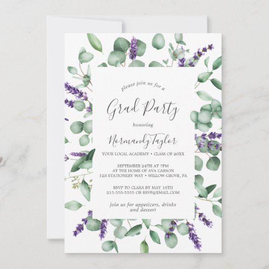 Rustic Lavender and Eucalyptus Graduation Party Kaart (Voorkant)