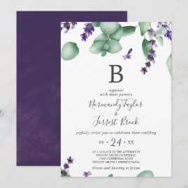 Rustic Lavender and Eucalyptus Monogram Wedding Kaart