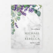 Rustic Lavender and Eucalyptus Photo Arch Wedding Drieluik Uitnodiging (Cover)