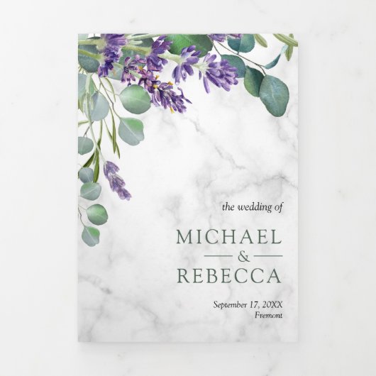 Rustic Lavender and Eucalyptus Photo Arch Wedding Drieluik Uitnodiging (Cover)