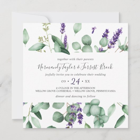 Rustic Lavender and Eucalyptus Square Wedding Kaart (Voorkant)