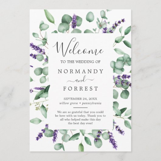 Rustic Lavender and Eucalyptus Wedding Programme Programmakaart (Voorkant)
