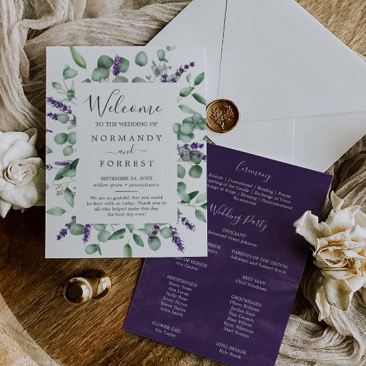 Rustic Lavender and Eucalyptus Wedding Programme Programmakaart