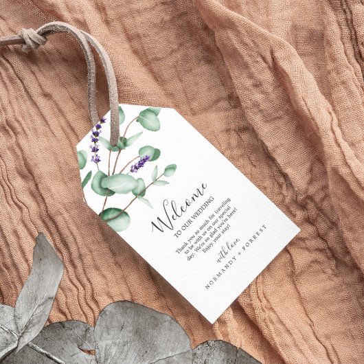 Rustic Lavender and Eucalyptus Wedding Welcome Cadeaulabel
