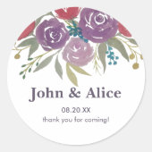 Rustic Lavender and Red Waterverf Floral Wedding Ronde Sticker (Voorkant)