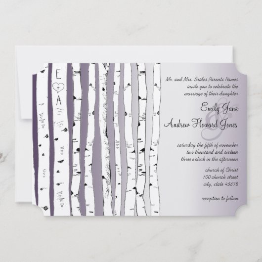 Rustic Lavender Birch Tree Wedding Invitations Kaart (Voorkant)
