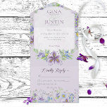 Rustic Lavender & Blue Floral No Dinner All In One Uitnodiging<br><div class="desc">Dit ontwerp is voorzien van witte, paarse, blauwe en gele landbloemen op een zachte lavender achtergrond. De gepersonaliseerde alle-in-één uitnodigingen zijn een unieke combinatie van zowel een prachtig gedrukte douaneverzoeken met een gemakkelijk om geperforeerd briefkaart af te breken RSVP. En ze zijn zo makkelijk te gebruiken! Je vouwt gewoon, en...</div>