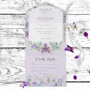 Rustic Lavender & Blue Floral No Dinner All In One Uitnodiging