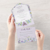 Rustic Lavender & Blue Floral No Dinner All In One Uitnodiging (Afscheurbaar)