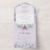 Rustic Lavender & Blue Floral No Dinner All In One Uitnodiging (Binnen)