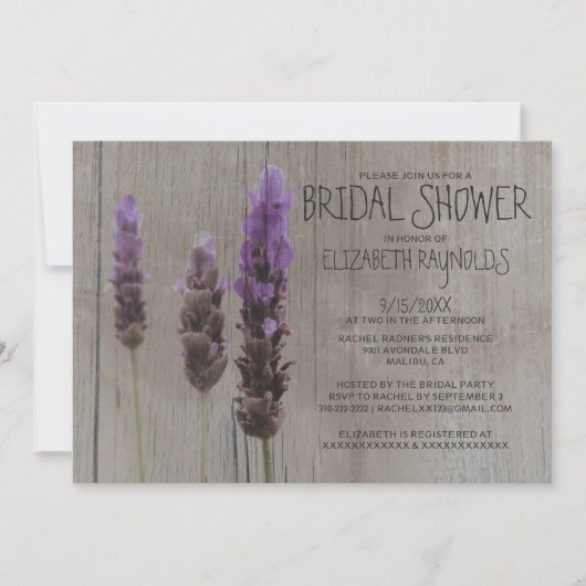 Rustic Lavender Bridal Shower Invitations Kaart (Voorkant)