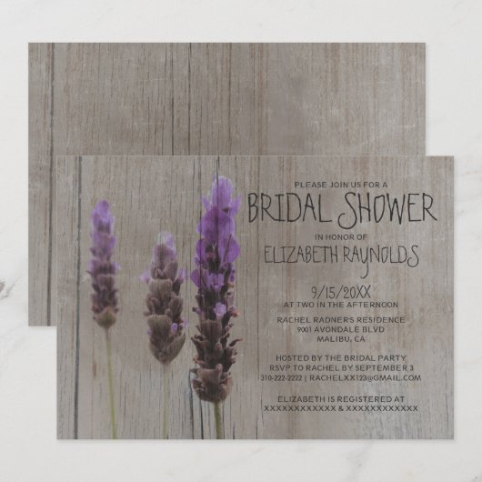 Rustic Lavender Bridal Shower Invitations Kaart (Voorkant / Achterkant)