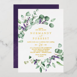 Rustic Lavender | Casual goudbruin bruistoor Folie Uitnodiging