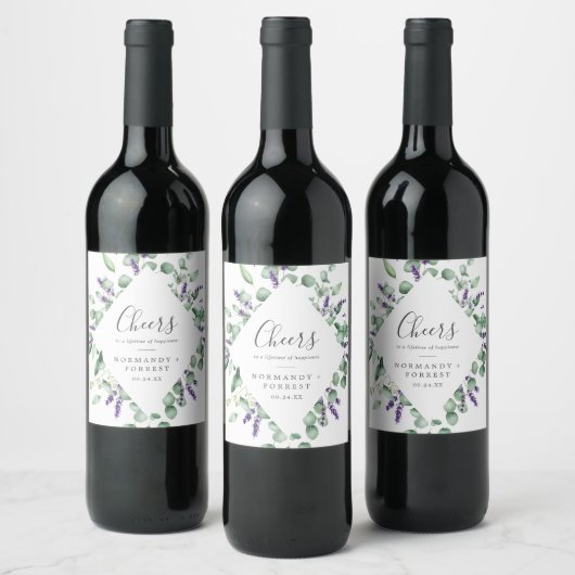 Rustic Lavender Cheers Wedding Wine Labels Wijn Etiket (Flessen)