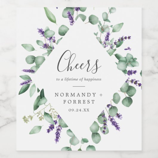 Rustic Lavender Cheers Wedding Wine Labels Wijn Etiket (Enkel label)