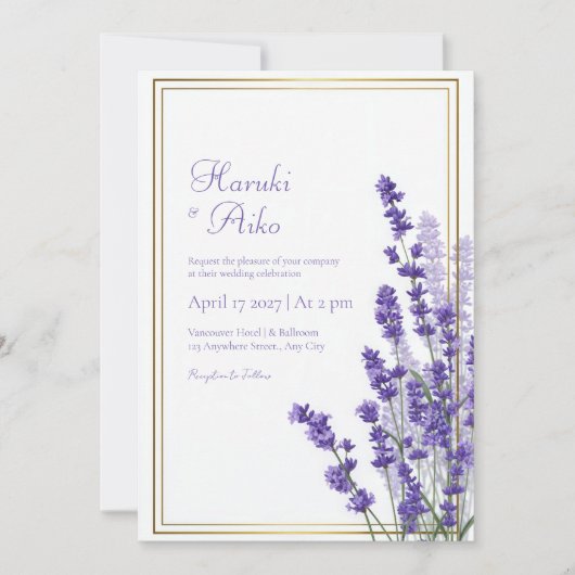 Rustic Lavender Double Line Frame Border Wedding Kaart (Voorkant)