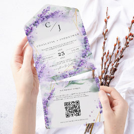 Rustic Lavender Elegant Seal and Send Wedding All In One Uitnodiging
