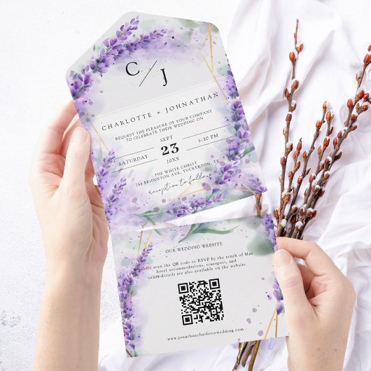 Rustic Lavender Elegant Seal and Send Wedding All In One Uitnodiging