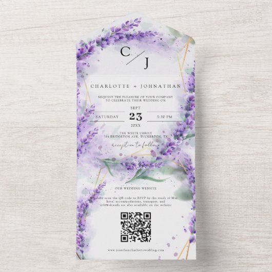 Rustic Lavender Elegant Seal and Send Wedding All In One Uitnodiging (Binnen)