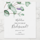 Rustic Lavender en Eucalyptus Bridesmaid Voorstel Wijn Etiket (Enkel label)