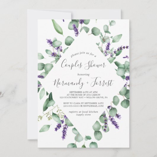 Rustic Lavender en Eucalyptus Couples Shower Kaart (Voorkant)