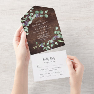 Rustic Lavender en Eucalyptus   Hout Weddenschap All In One Uitnodiging