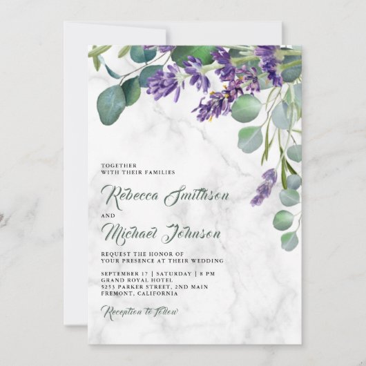 Rustic Lavender en Eucalyptus Marble Wedding Kaart (Voorkant)