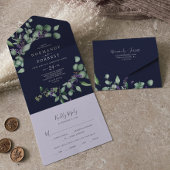 Rustic Lavender en Eucalyptus | Navy Blue Wedding All In One Uitnodiging