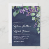 Rustic Lavender en Eucalyptus Navy Blue Wedding Kaart (Voorkant)