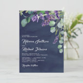 Rustic Lavender en Eucalyptus Navy Blue Wedding Kaart (Staand voorkant)