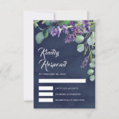Rustic Lavender en Eucalyptus Navy Blue Wedding RSVP Kaartje (Voorkant)