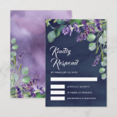 Rustic Lavender en Eucalyptus Navy Blue Wedding RSVP Kaartje (Voorkant / Achterkant)