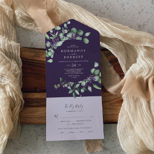 Rustic Lavender en Eucalyptus   Paars huwelijk All In One Uitnodiging