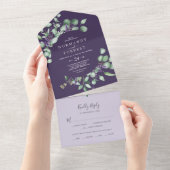 Rustic Lavender en Eucalyptus | Paars huwelijk All In One Uitnodiging (Afscheurbaar)